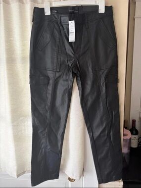 White House Black Market Black Faux-Leather Straight-Leg Cargo Pants